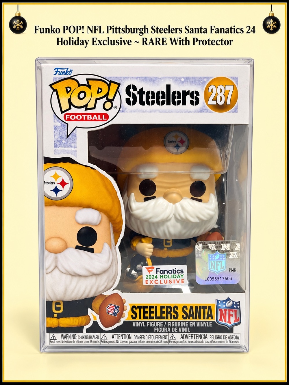 Funko POP! NFL Pittsburgh Steelers Santa Fanatics 24 Holiday Exclusive #287 RARE